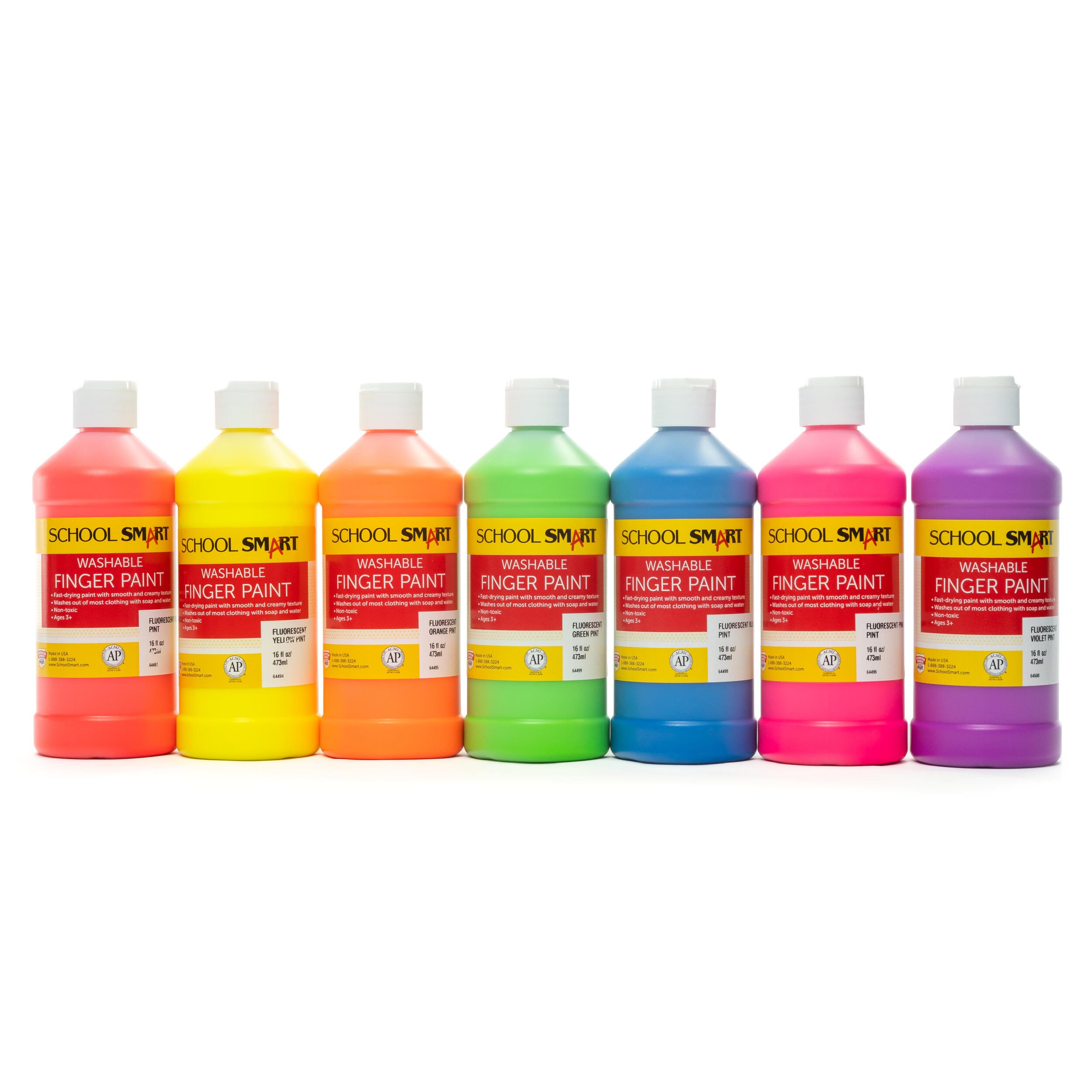 School Smart Washable Finger Paints, Assorted Neon Colors, Pint Set of 7 2002394